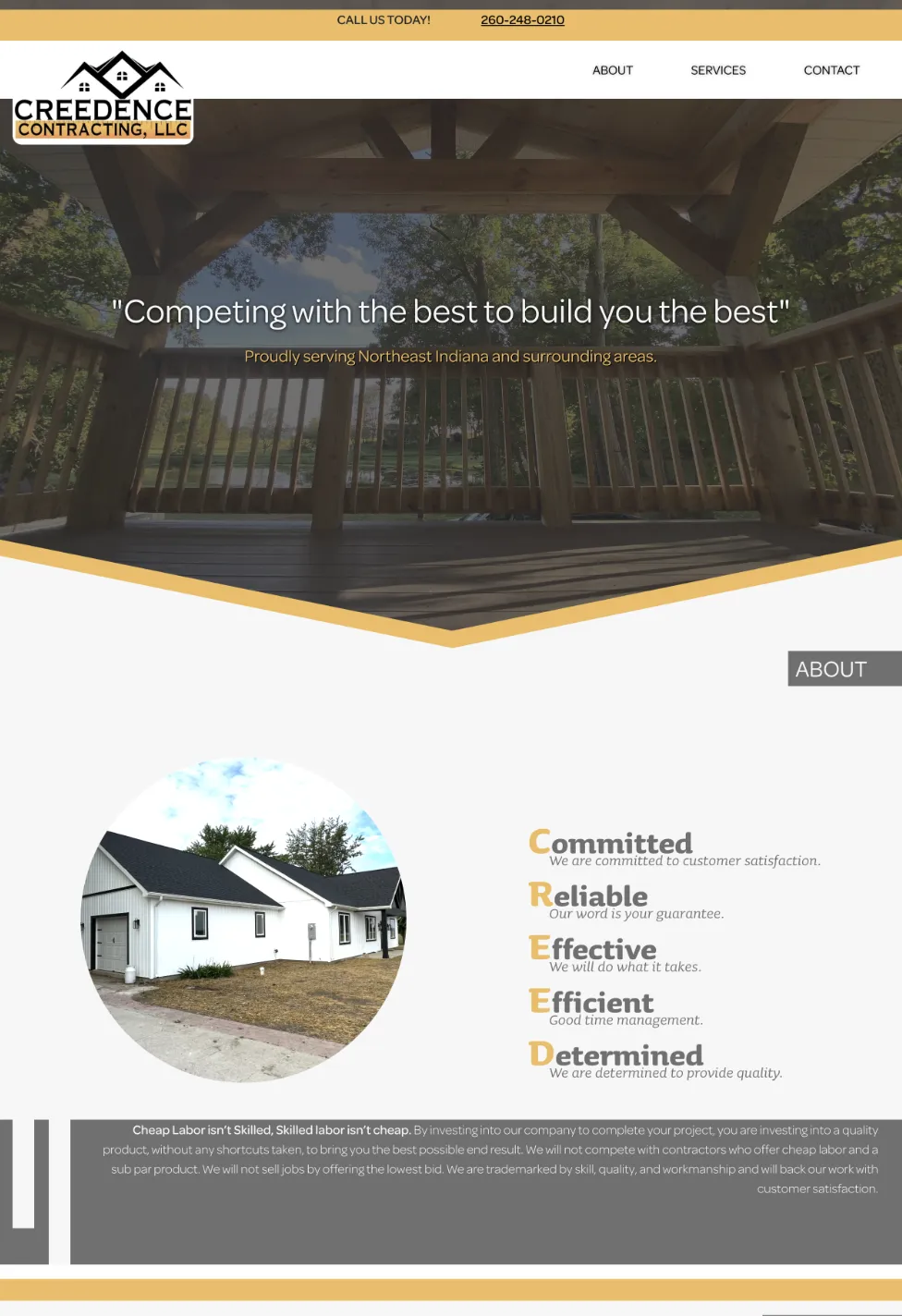 Creedence Contracting's old website before the redesign