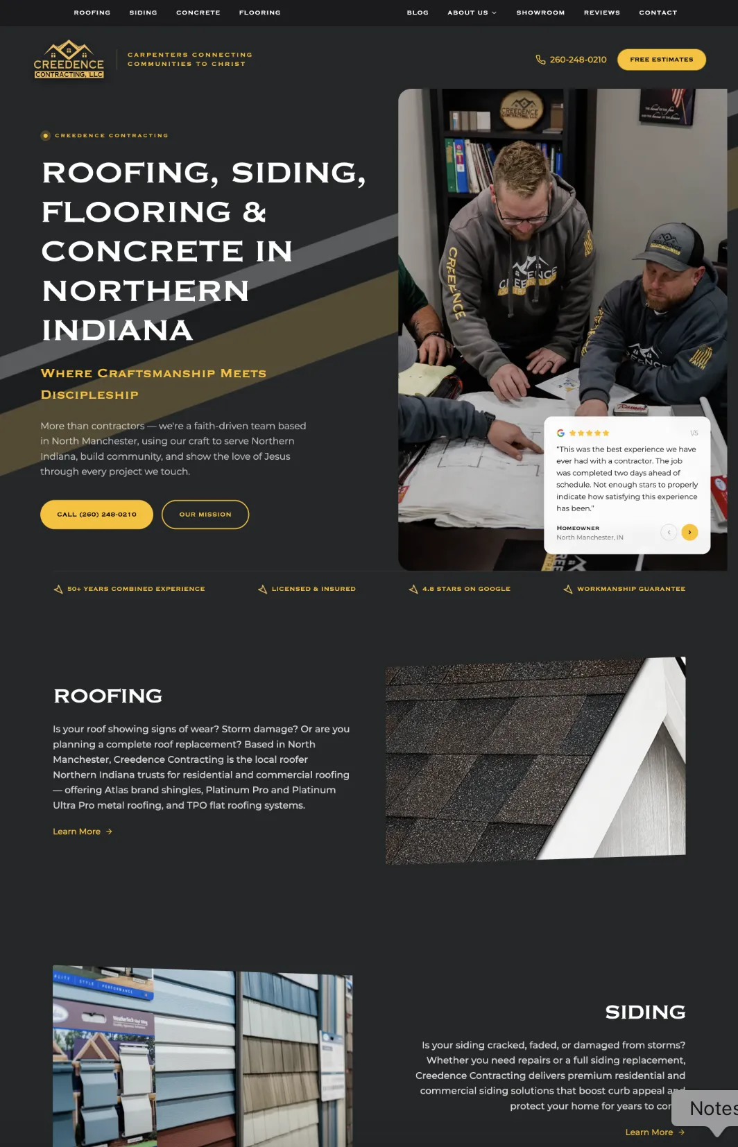 Creedence Contracting's new website after the redesign