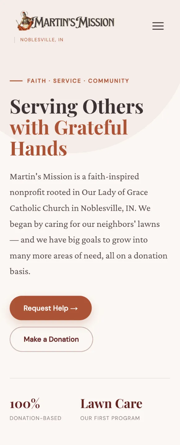 Martin's Mission website on a phone